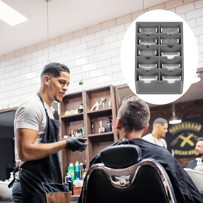 1 Pack Grey Clipper Blade Holder 10 Slot Clipper Razor Blade Rack Storage Tray Caddy Grooming and Barber Holder Organizer Case and Stylist Station Accessories