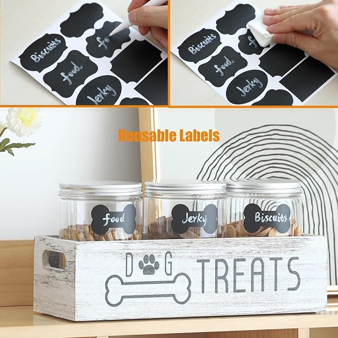 Dog Treat Container Cat Food Organizer Box with 3 Jars Personalized Pet Food Storage Containers Dog Treat Station Cat Treat Storage Farmhouse Decor Gift for Pet