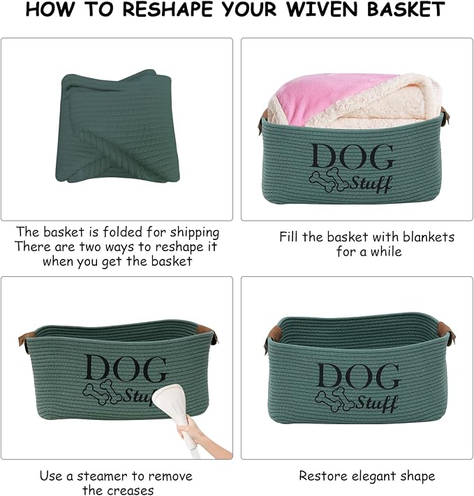 Square Dog toy basket storage Cotton Rope Storage Basket Pet/Pet Toy And Accessory Storage Bin Doy Toy Box-Green