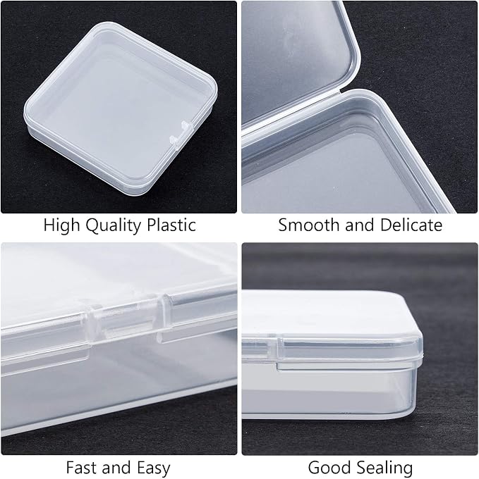 SATINIOR 24 Packs Small Clear Plastic Beads Storage Containers Box with Hinged Lid for Storage of Small Items, Crafts, Jewelry, Hardware(2.8 x 2.8 x 0.67 in)