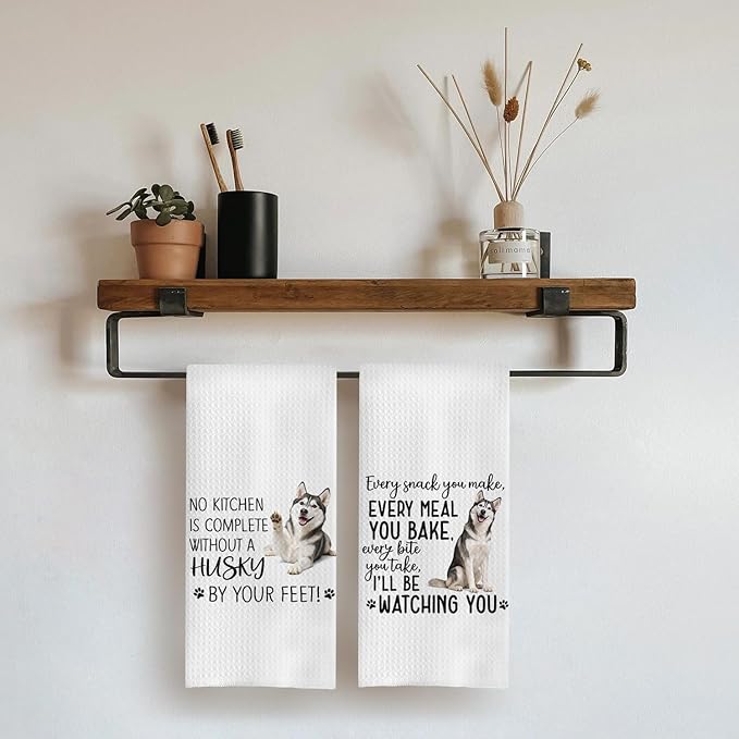 Husky Dog Kitchen Towels Set - Husky Gifts for Dog Lovers Women, Dogs Hand Towels Dish Towels Decor, 16x24 Inch,Set of 2