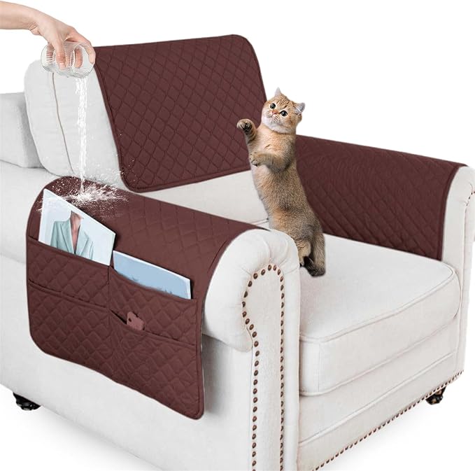 Large Polyester Armrest and Headrest Covers with 2 Pockets | Soft, smooth polyester resists daily wear nonslip silicone backing helps shield recliners and sofas from pet scratches