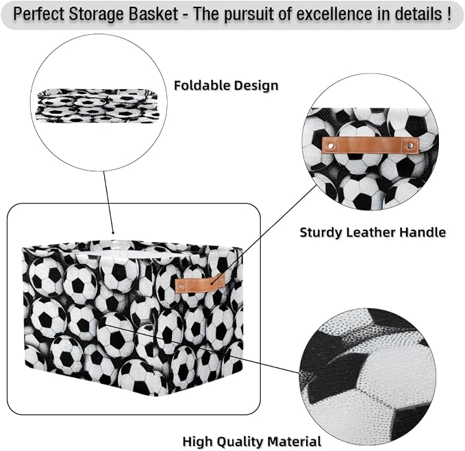 Pardick Sport Football Soccer Basket Storage Bins Large Fabric Toys Storage Cube Box with Handles Collapsible Closet Shelf Cloth Organizer Basket for Nursery Bedroom Bathroom Holiday Gift