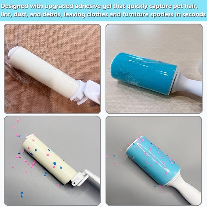 Reusable Washable Lint Roller 4 Pack, Sticky Gel Lint Rollers, Cat Dog Pet Hair Lint Remver Cleaner for Clothes, Carpet, Travel, 2 Large Roller with Dust Cover and 2 Mini Portable Small Lint Brush