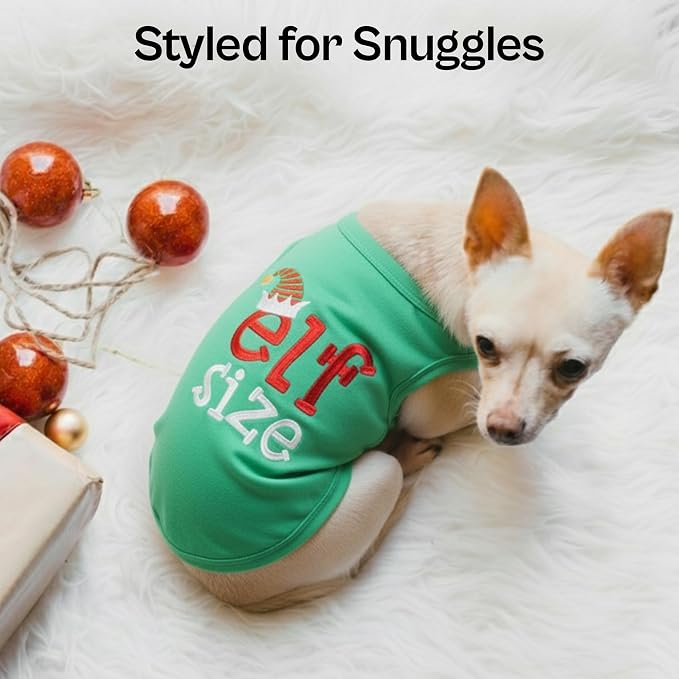 Parisian Pet Dog Shirt Embroidered “ Elf Size “ - Lightweight Cotton Dog Christmas Outfit - Sleeveless Christmas Pet Clothes - Machine Washable Shirts for Medium Dogs - M