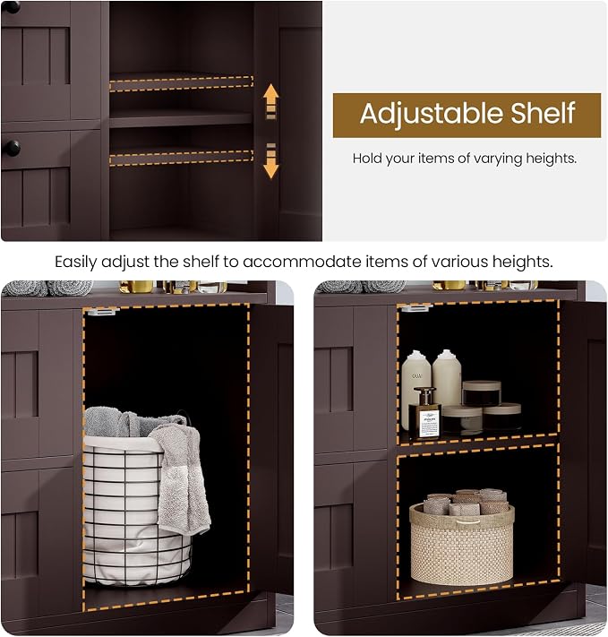 GRUSIGN Bathroom Cabinet, Modern Bathroom Floor Storage Cabinet Organizer with 1 Door and 3 Drawers, Freestanding Cupboard for Kitchen/Living Room Use