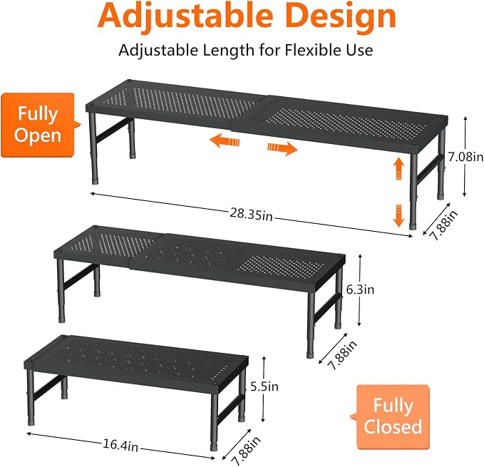 HI NINGER Expandable adjustable stackable kitchen organizer,Spice Racks,Counter Shelf for Cabinets,Small Cupboard Organizers,Heavy Duty Metal Pantry Storage Shelves Racks for kitchen,cabinet