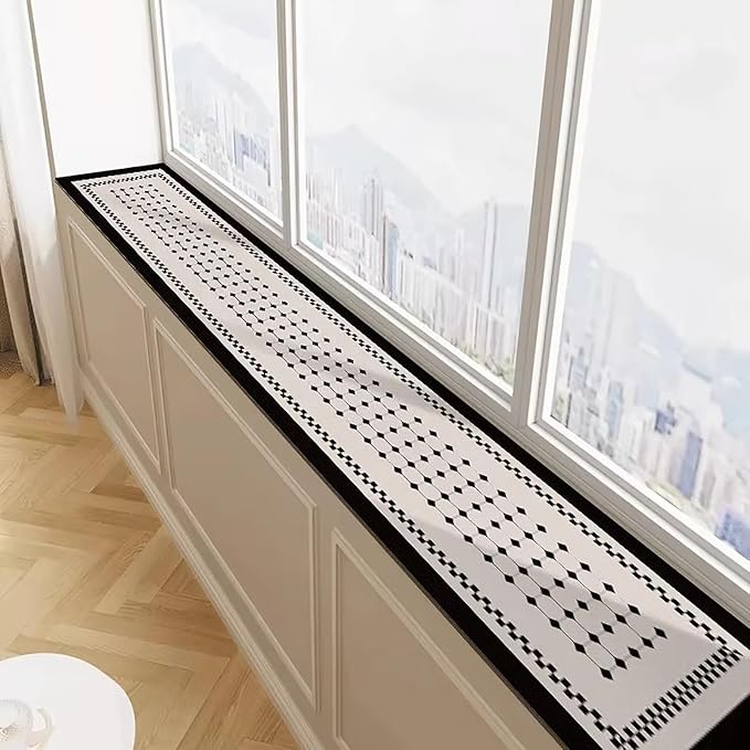 Cut-to-fit Narrow Window Sill Mat,Absorbent Window Sill Cushion Pad Non-Slip Backing,Customizable Decorative Window Sill Protector Cover for Dog Cat Pets(39" L x 6" W, Checkered)