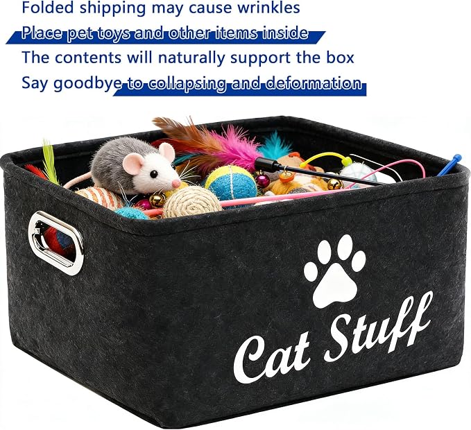 Cat Toy Bin Box Basket Storage container，Pet Toy Basket Bin Box For Cat Toys，Cat Toy Baskets With Metal Handles