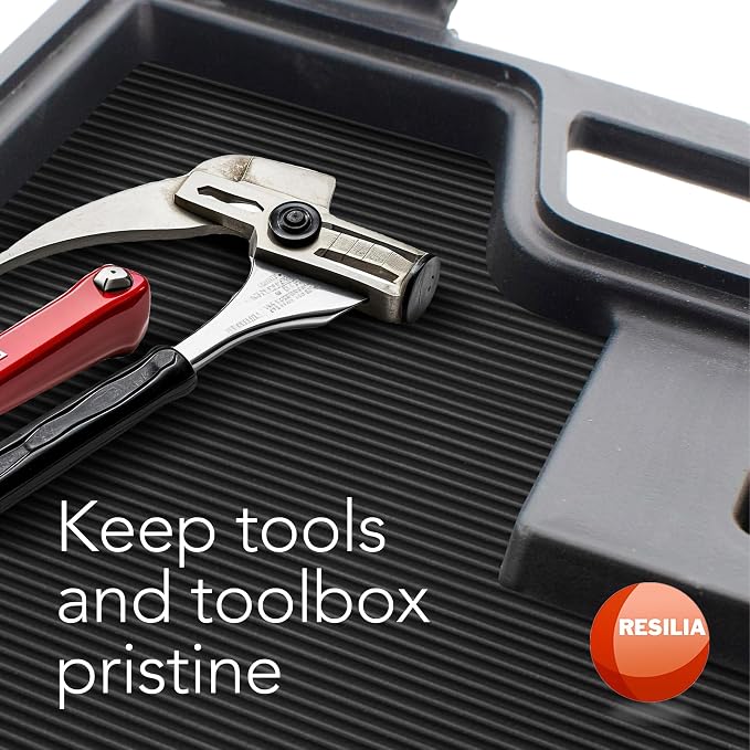 RESILIA Ribbed Tool Box Liner Mat - Heavy Duty Non Slip V-Groove Liners - Toolbox, Drawer, Shelf, & Cabinet Organizer Mats, Workbench Storage Insert, 18 Inch x 6 Foot, Black, Made in the USA