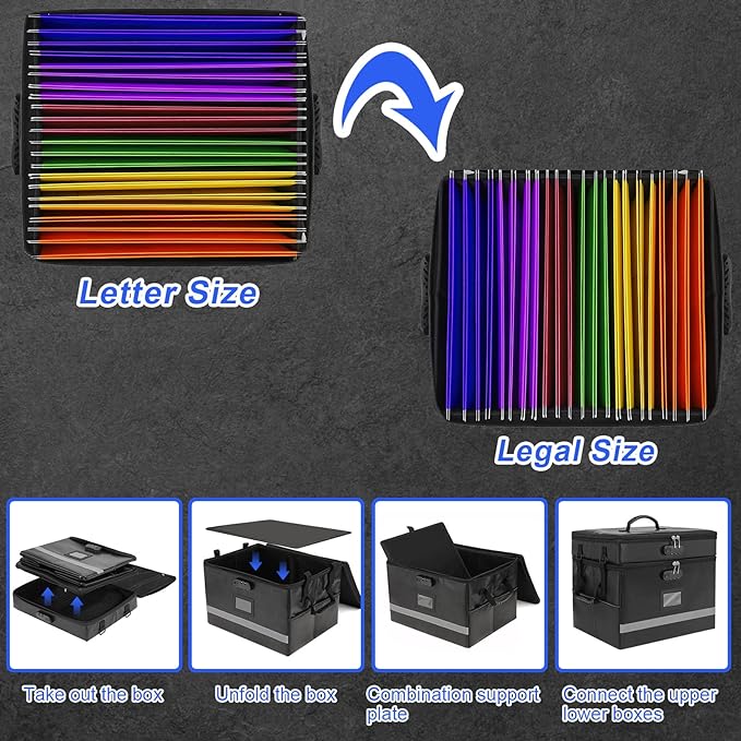 EXLIFBAG 2 Layer File Box with Lock, Portable Document Organizer Box with Handle, Fireproof File Box for Home Office, Legal File Organizer Storage