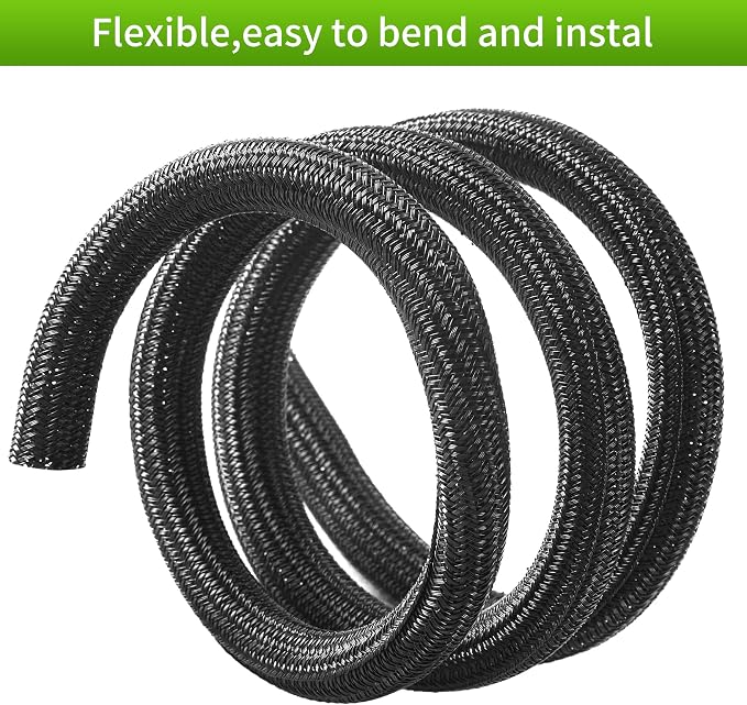 Split Wire Loom 1/4 Inch 50ft, Braided Cable Sleeve for Cable Management, Cord Protector for Pets, TV, Desk & Automotive, Black