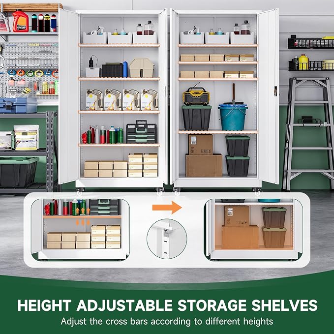 Metal Garage Storage Cabinets with Lock Door and Adjustable Shelves, Steel Tool Cabinets for Home,Office,Warehouse Organisieren (White, 75" H)