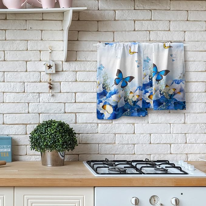 Giwawa Blue Butterfly Hand Towels Spring Flowers Kitchen Dish Towels Set of 2 Soft Absorbent Fingertip Towel for Bathroom Spa Gym Hotel