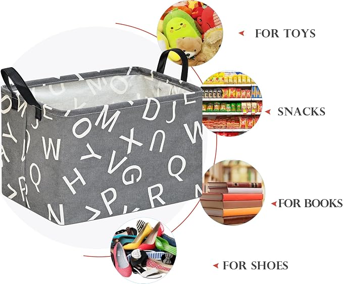 Baby Storage Basket Nursery Box Laundry Hamper Organization Bins for Toys and Clothes with Handles(Alphable)