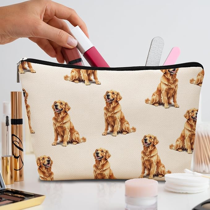 Golden Retriever Dog Makeup Bag, Golden Retriever Lovers Gifts Cosmetic Bag for Women, Dog Mom Lovers Owner Gifts for Women, Pet Lover Gift Zipper Travel Makeup Pouch for Purse