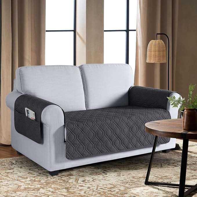 VANSOFY Waterproof Loveseat Couch Cover for Pets, Charcoal Gray, 47.2" | Non-Slip, Washable, Utility Pockets, Pet Friendly, Furniture Protector Slipcover for 2 Cushion Couch