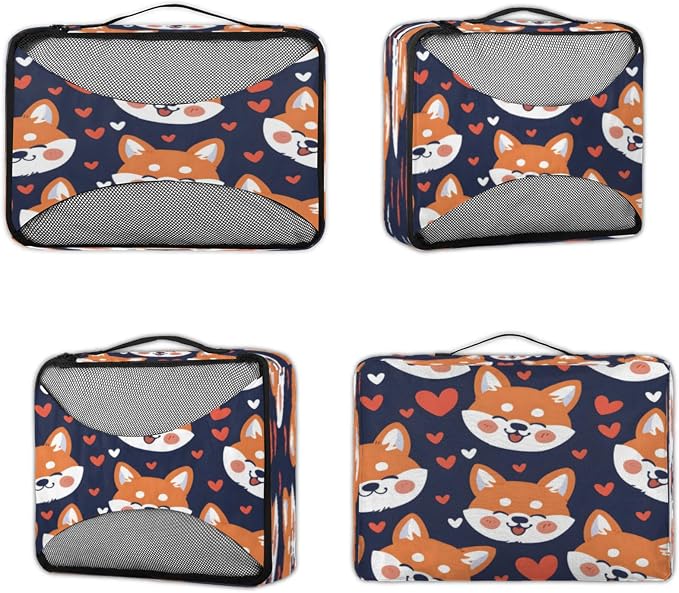Packing Cubes for Travel, Corgi Dog Travel Luggage Packing Organizers for Women Men, Large Custom Toiletries Bag for Cosmetics Toiletries, Pet Dog Heart
