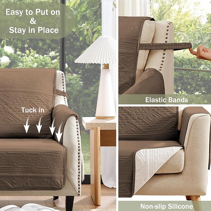 Toffee Quilted Recliner Covers, Waterproof Recliner Chair Covers, Lazy Boy Chair Covers, Pet Friendly Recliner Slipcover for Dogs Cats, Washable Furniture Protector (Recliner 22", Raw Umber)