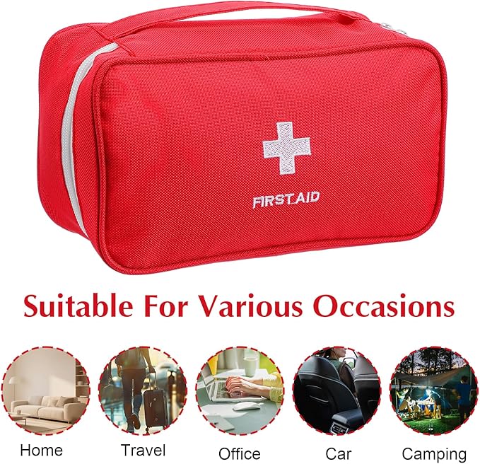 8 Pack Empty First Aid Bag, Emergency Bag Empty, First Aid Case, Portable Medical Storage Pouch for Camping Hiking Travel Home Office (Red)
