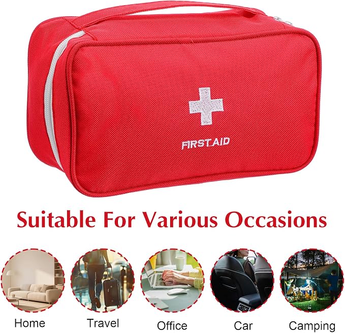 12 Pack Empty First Aid Bag, Emergency Bag Empty, First Aid Case, Portable Medical Storage Pouch for Camping Hiking Travel Home Office (Red)