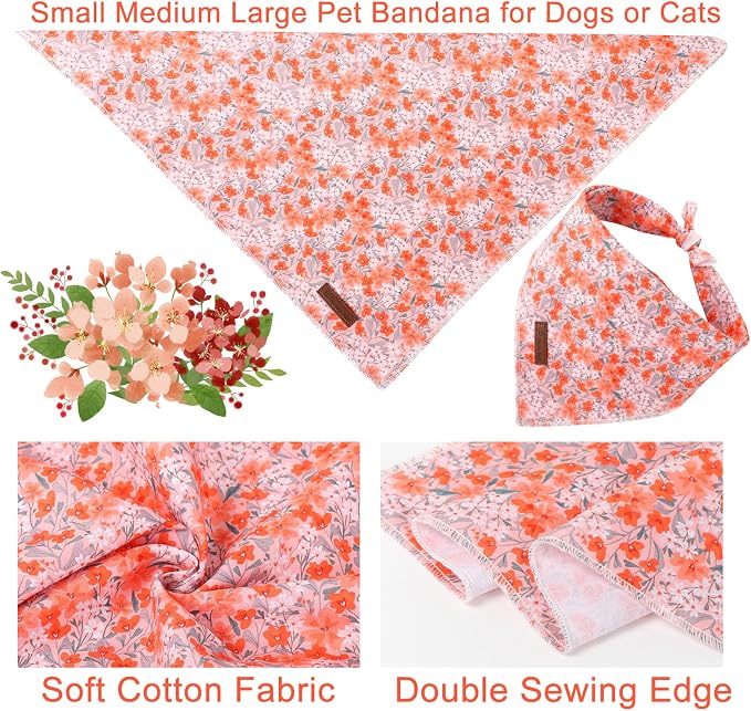 Summer Dog Bandana, UP URARA PUP Orange Bandana for Small Large Dogs, Cotton Handkerchief Cute Flower Puppy Triangle Bid Scarf for Boy Girl Dogs