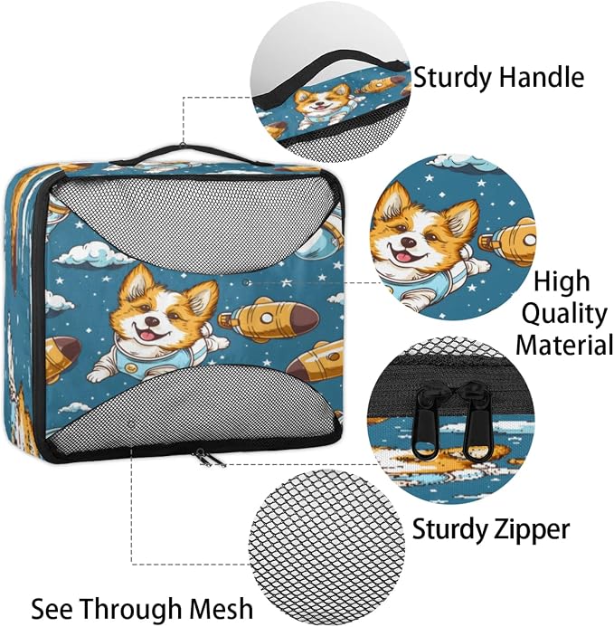 Packing Cubes for Travel, Corgi Dogs Travel Luggage Packing Organizers for Women Men, Large Custom Toiletries Bag for Cosmetics Toiletries, Universe Space