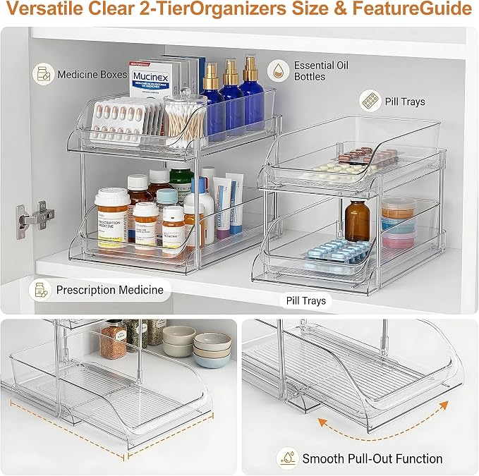 2-Tier Vitamin Storage Organizer, Organizer for Vitamin Bottles And Medicine Bottle, Vitamin Bottle Organizer for Countertop, Bathroom Cabinet Storage Items Are Clearly Visible (2)