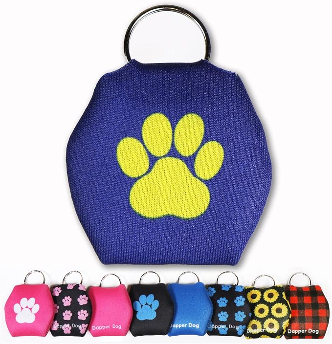 Dapper Dog - Dog Tag Silencer with Tag Ring (Dark Blue with Yellow Paw Print)