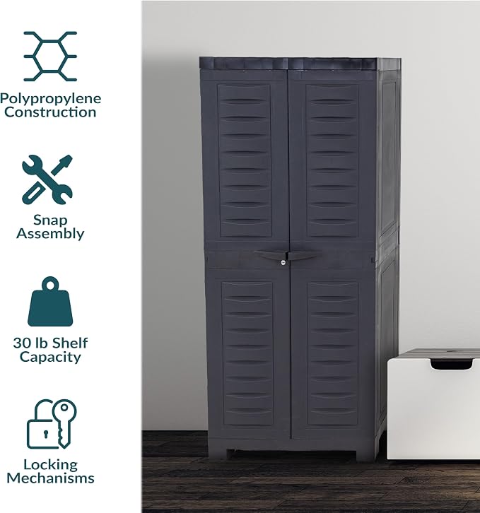 Sunnydaze 48" Garage Storage Cabinet with Locking Doors & Shelves, Charcoal | Heavy Duty Storage Cabinet with Plexiglass Doors Resists Rust & Peeling, Easy-Clean Utility Cabinet for Garage, Shed, Office