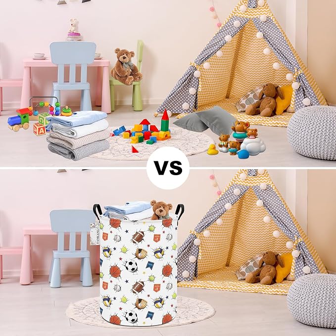 Sports Ball Storage Bin Foldable Nursery Basket | Foldable with Waterproof PE Coating Organizer Bin for Kids Boys and Girls,Office,Bedroom,Clothes