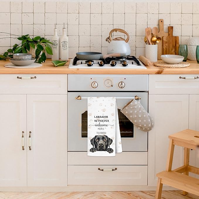 Funny Black Labrador Retriever Kitchen Towels 16x24 Inch, Gifts for Labrador Dog Lovers Decorative Hand Towels for Bathroom, Cute Dog Dish Tea Towel Drying Cloth
