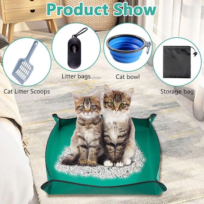 BNOSDM Travel Litter Boxes for Cats Foldable Litterbox Kit Portable Litter Box with Scoop Bowl Waterproof & Non-Stick for Car, Hotels, Outings, Indoors, Temporary Stays