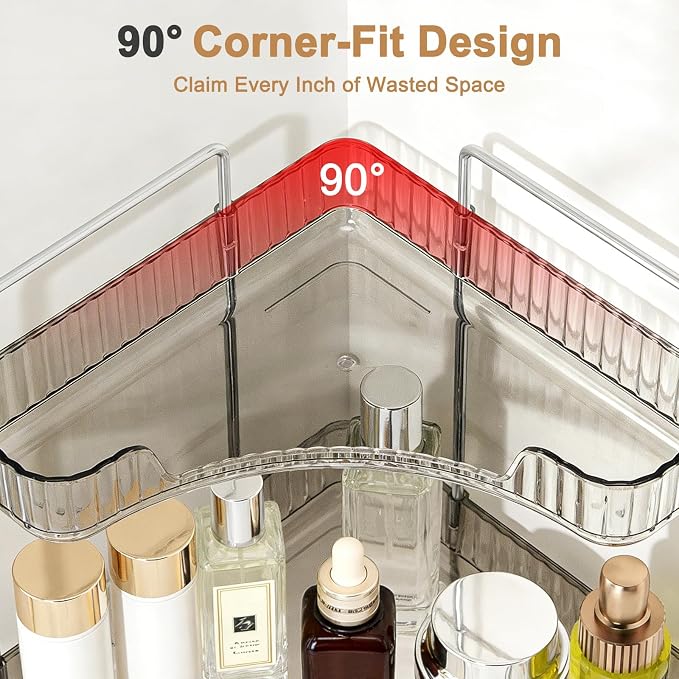 Corner Bathroom Counter Organizer, Vanity Organizer - Countertop Corner Shelf for Makeup Storage,Spice Racks for Kitchen Corner (Gray, 2-Tier)