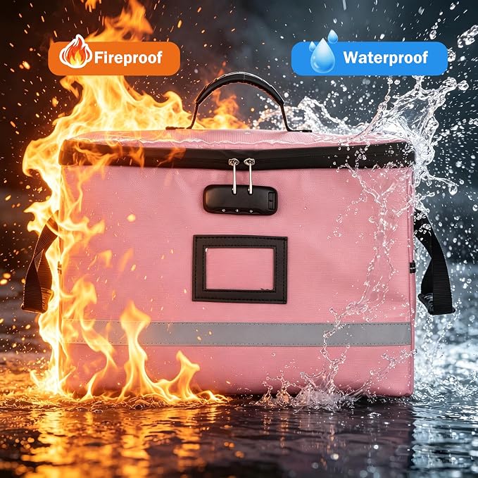 EXLIFBAG File Organizer, Fireproof File Box with Lids, Important Document Organizer Box with Lock, Portable File Folder Organizer with Handle
