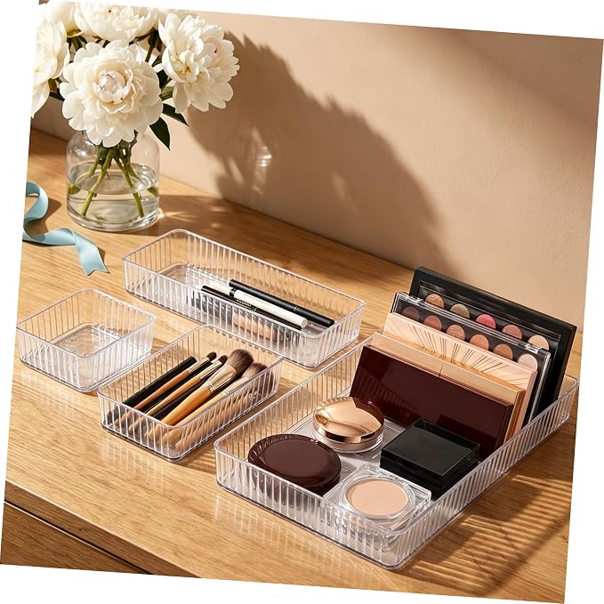 minkissy 10pcs Plastic Drawer Organizers Set with 13 Sizes, Stackable Pet Storage Boxes with Removable Dividers and Raised Edges, Easy to Clean Multi-use Vanity and Bathroom Counter