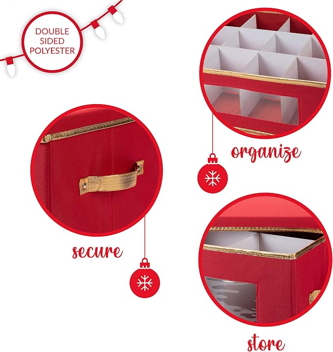 Simplify Holiday Figurine Storage Box | 8 Compartments | Seasonal and Christmas Décor Organizer | Nutcrackers | Lidded | Red