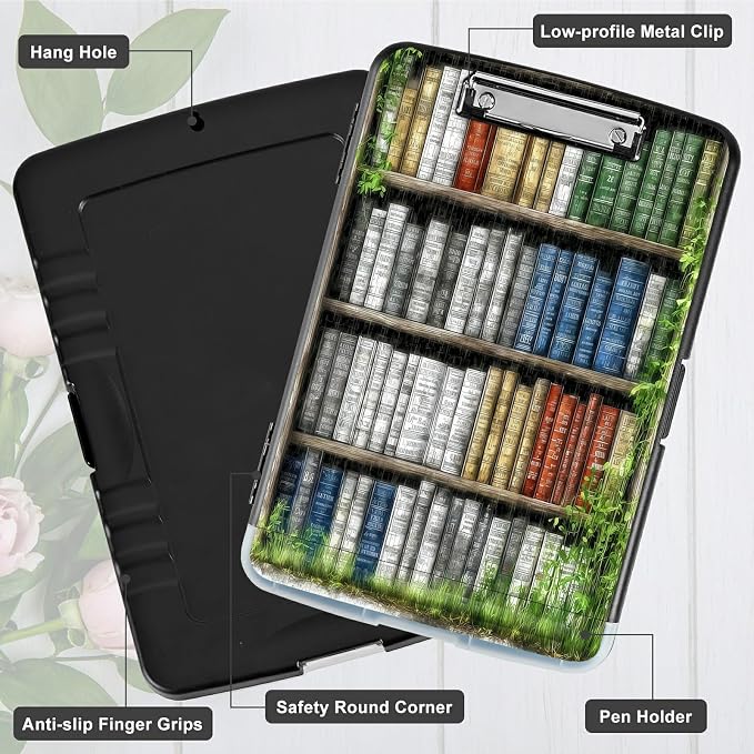 A4 Clipboard with Storage Pen Holder, Clipboards Organizer Nursing Clipboard Foldable File Folder Plastic Clipboard Folio Clip Board for Office Work Classroom Doctor, Green Books