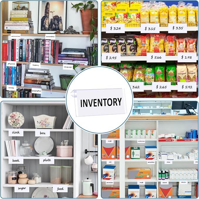 Meetory Shelf Label Holder,100PCS Reusable Plastic Wire Shelf Label Holder,Clear Shelf Tags for Wire Shelving for Shopping Mall，Retail Store with Insert Card