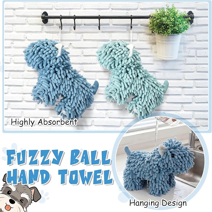 Tegeme 2 Pcs Chenille Dog Hand Towel Fuzzy Dog Towel Absorbent Microfiber Soft for Bathroom Kitchen Washstand (Green Blue)