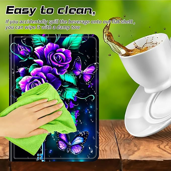 Universal Case for T-Mobile Revvl Tab 2 10.1" Model:9185W 2025/Revvl Tab 5G 10.36" 2023, 360 Degree Rotating Kickstand Protective Stand Leather Shell Cover for 9"-10.5", Purple Roses 02