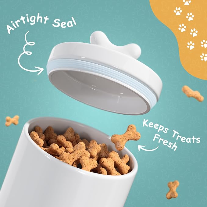 Barnyard Designs Ceramic Dog Treat Container with Airtight Lid (White) | Large Rustic Storage Canister and Cookie Jar for Kitchen Counter; Airtight Lid Keeps Food Fresh; Farmhouse Decor