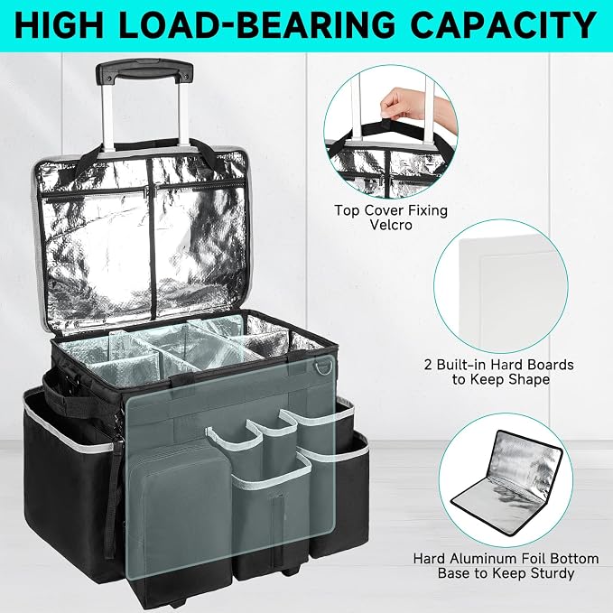 Cleaning Cadddy Bag with Rolling Cart, Lareg Cleaning Bag with Wheels | Cleaning Supplies Organizer with Detachable Trolley for Housekeepers, Housekeeping Cleaning Cart with Shoulder Strap & Handle