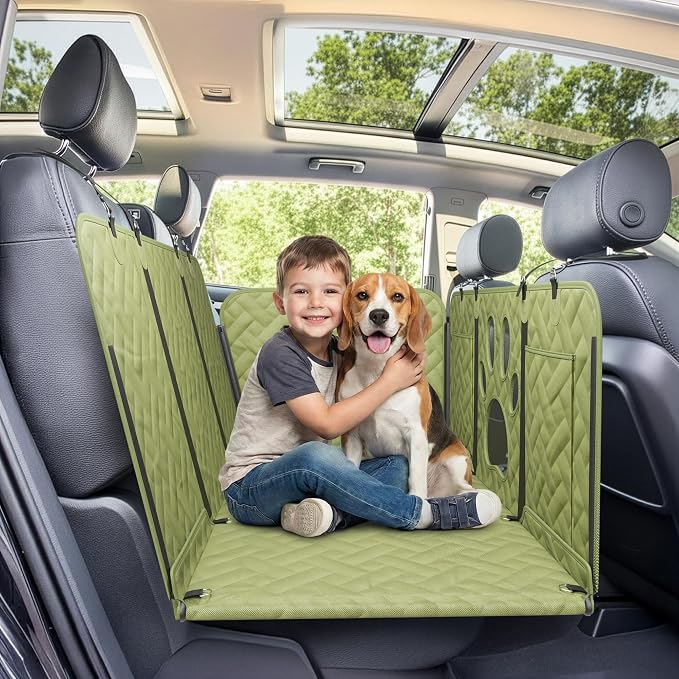 Dog Car Seat Cover for Back Seat - Dog Hammock Car with Safety Backseat Extender Belt Strap, Washable Mat - Hard Bottom Pet Backseat Cover 280lbs Max Load, Protector Carseat Bed for Truck SUV