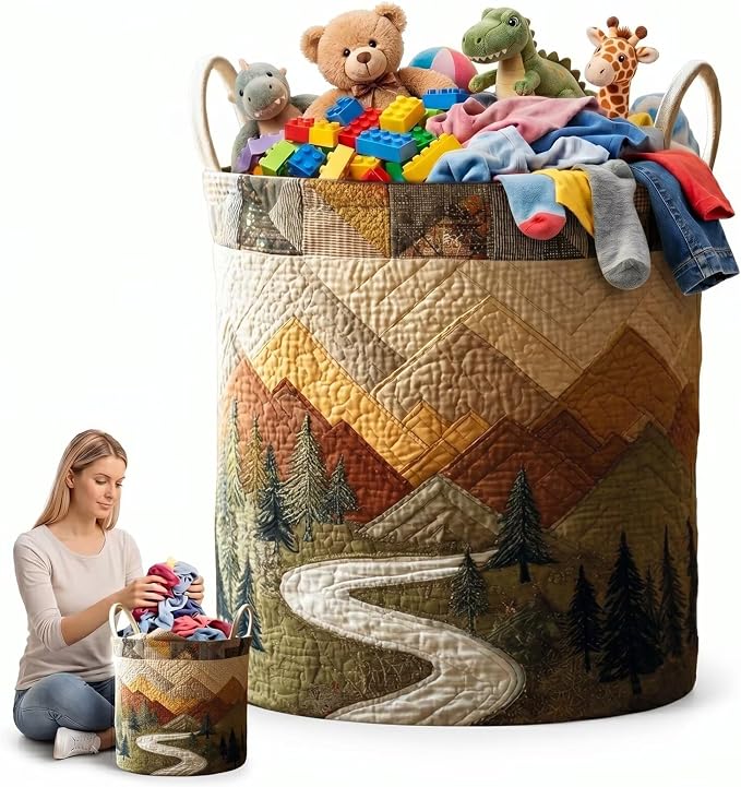 Walk in Closet Quilted Hamper, Soft Fabric Laundry Basket with Handles, Foldable Organizer for Delicates & Scarves(14"x 18")