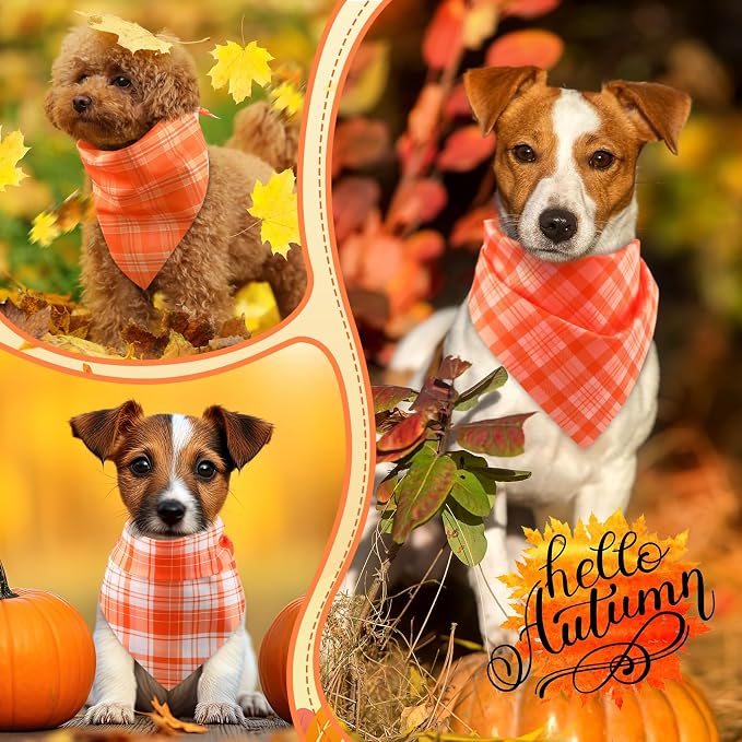 Abbylike 50 Pcs Fall Plaid Dog Bandanas Bulk, Autumn Gingham Pattern
