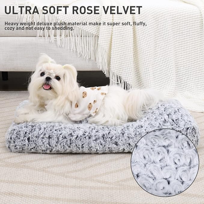 KSIIA Washable Dog Bed Small Dog Crate Bed Deluxe Plush Mat 17"x12" Gray | Deluxe Plush Comfy Kennel Pad, Anti-Slip Bottom,Deep Sleeping Mat for Small Dogs,Machine Washable for Easy Cleaning