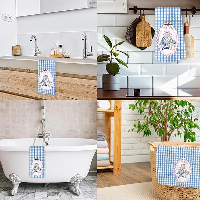Pink and Blue Chinoiserie Golden Retriever Kitchen Towels, Golden Retriever Lover Gifts Dish Tea Towels for Kitchen, Coquette Pink Bow Hydrangea Dog Hand Towel for Bathroom Decor, 16x24 Inch