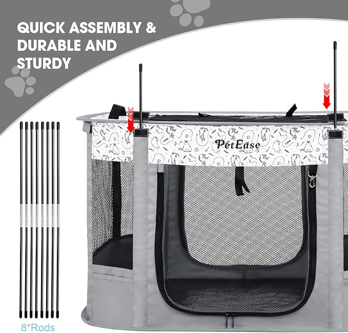 Portable Cat Playpen with Litter Box, Cat Enclosure for Camping, Cat Recovery Playpen After Surgery, Foldable Indoor Outdoor Pet Tent for Cats Rabbits Puppies (Light Gray)