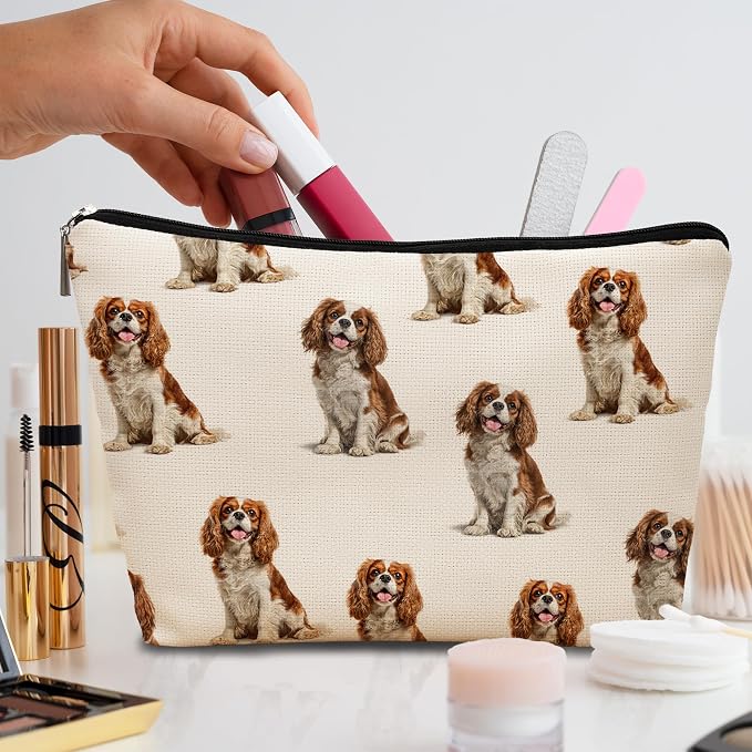 Cavalier King Dog Makeup Bag, Cavalier King Lovers Gifts Cosmetic Bag for Women, Dog Mom Lovers Owner Gifts for Women Christmas, Pet Lover Gift Zipper Travel Makeup Pouch for Purse